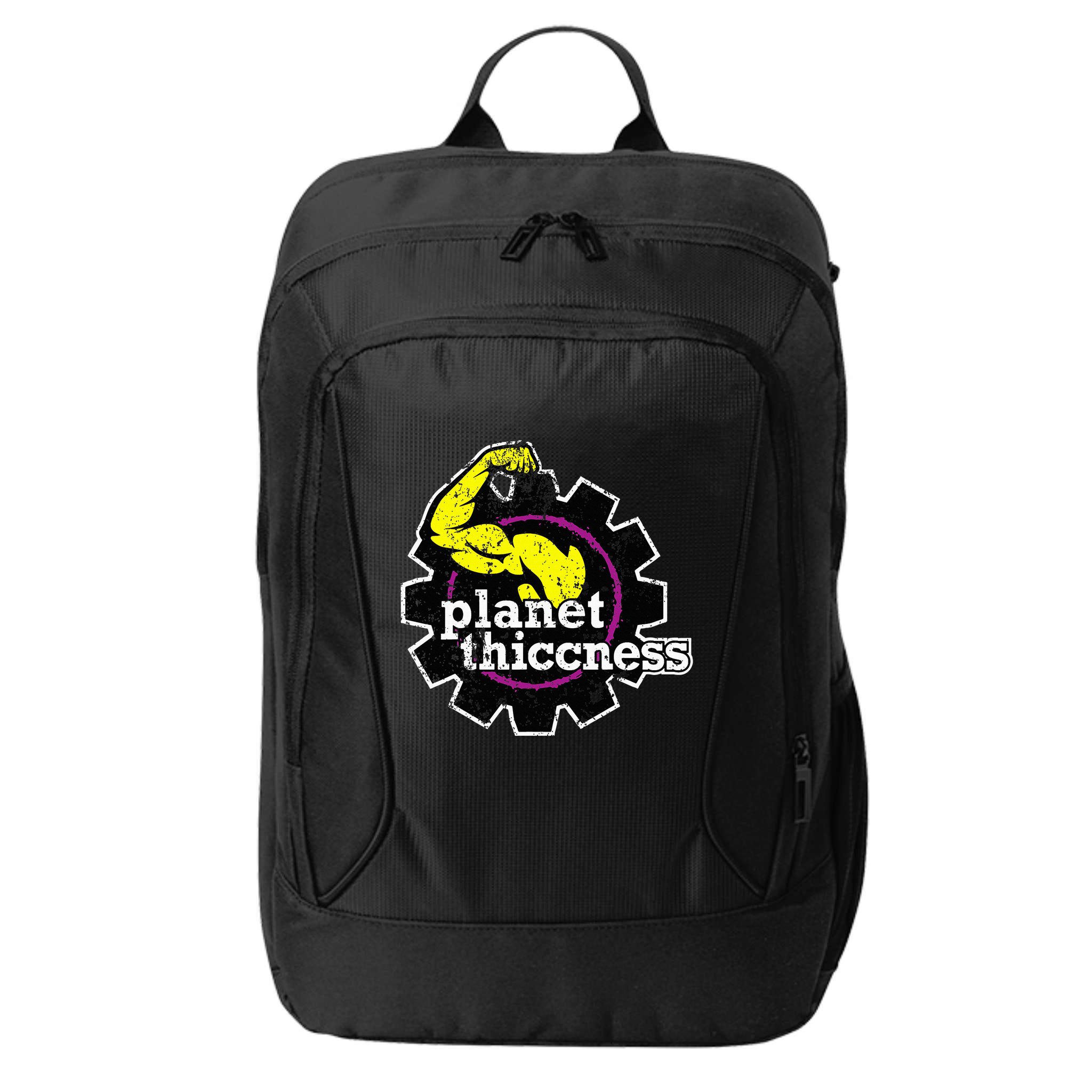 Planet Thiccness Gym Thickness Funny Joke Workout Lover City Backpack