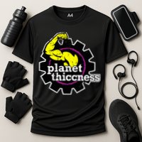 Planet Thiccness Gym Thickness Funny Joke Workout Lover Cooling Performance Crew T-Shirt