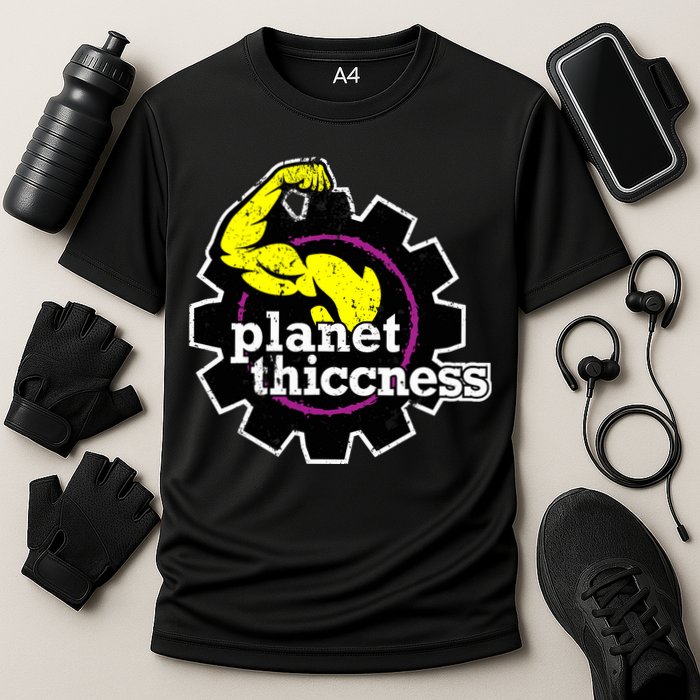 Planet Thiccness Gym Thickness Funny Joke Workout Lover Cooling Performance Crew T-Shirt