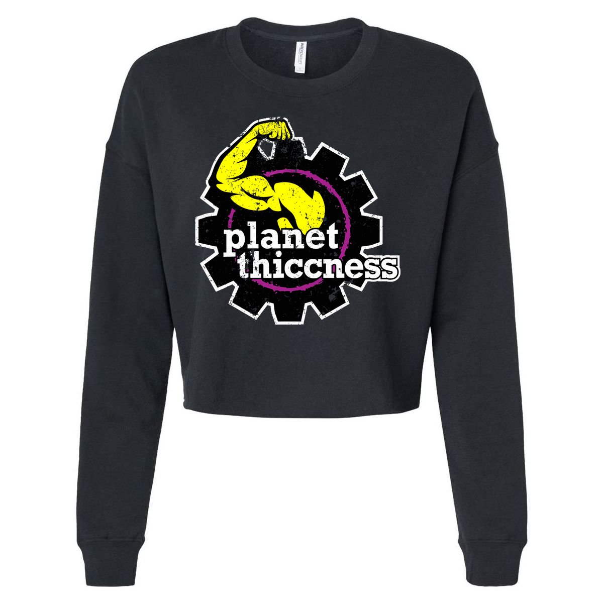 Planet Thiccness Gym Thickness Funny Joke Workout Lover Cropped Pullover Crew