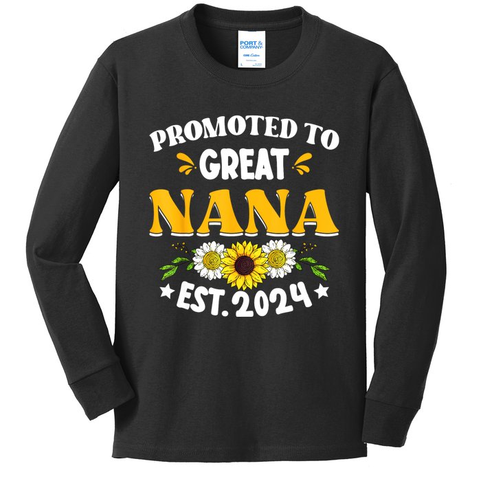 Promoted To Great Nana EST 2024 Happy Family New Baby Kids Long Sleeve Shirt