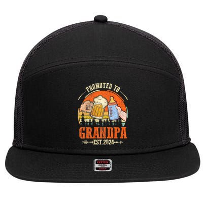 Promoted To Grandpa Est 2024 Retro Fathers Day New Grandpa 7 Panel Mesh Trucker Snapback Hat