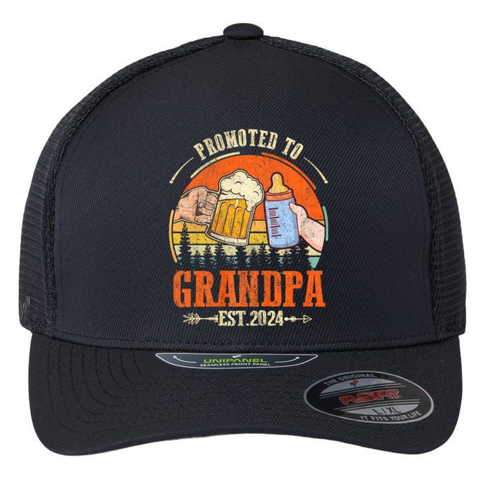 Promoted To Grandpa Est 2024 Retro Fathers Day New Grandpa Flexfit Unipanel Trucker Cap