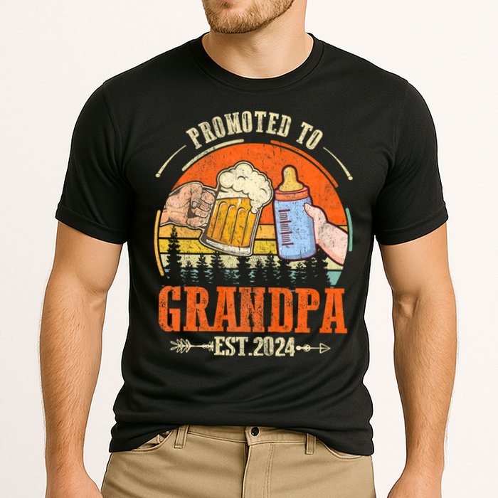 Promoted To Grandpa Est 2024 Retro Fathers Day New Grandpa Cooling Performance Crew T-Shirt