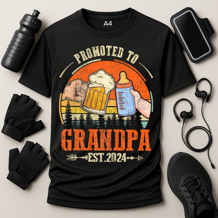 Promoted To Grandpa Est 2024 Retro Fathers Day New Grandpa Cooling Performance Crew T-Shirt