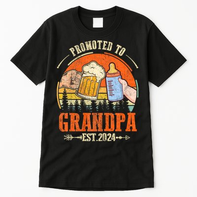 Promoted To Grandpa Est 2024 Retro Fathers Day New Grandpa Tall T-Shirt