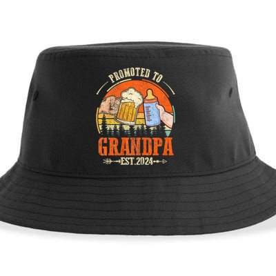 Promoted To Grandpa Est 2024 Retro Fathers Day New Grandpa Sustainable Bucket Hat