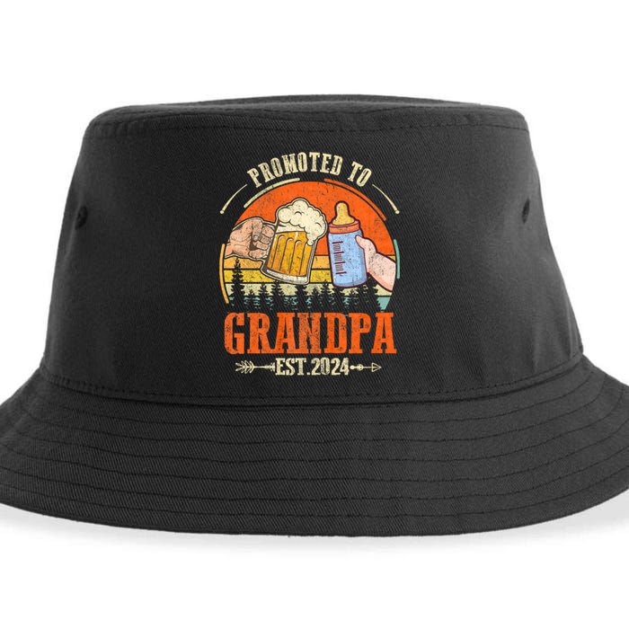 Promoted To Grandpa Est 2024 Retro Fathers Day New Grandpa Sustainable Bucket Hat