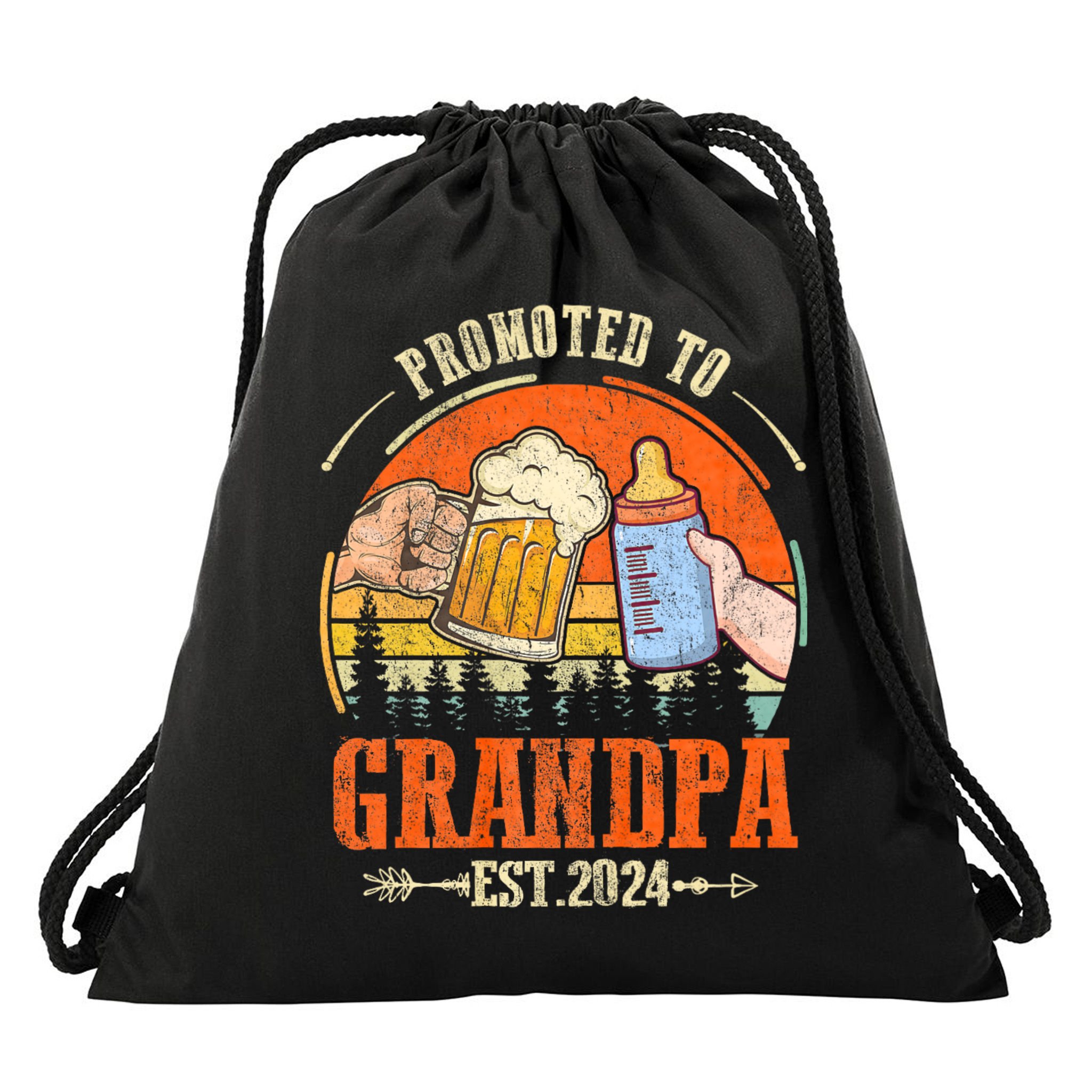 Promoted To Grandpa Est 2024 Retro Fathers Day New Grandpa Drawstring Bag