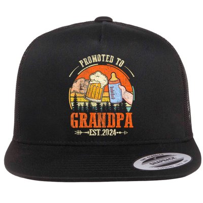 Promoted To Grandpa Est 2024 Retro Fathers Day New Grandpa Flat Bill Trucker Hat