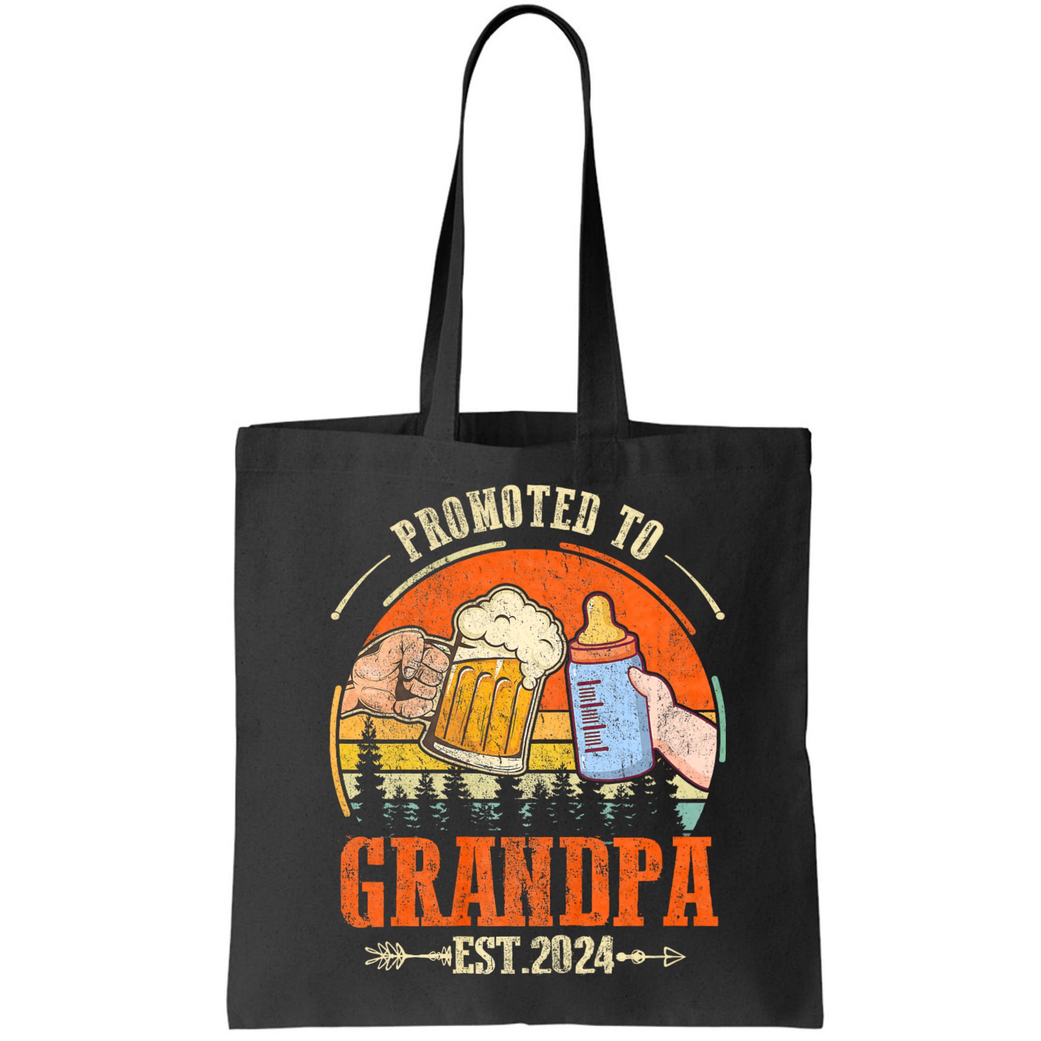 Promoted To Grandpa Est 2024 Retro Fathers Day New Grandpa Bag