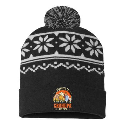 Promoted To Grandpa Est 2024 Retro Fathers Day New Grandpa USA-Made Snowflake Beanie