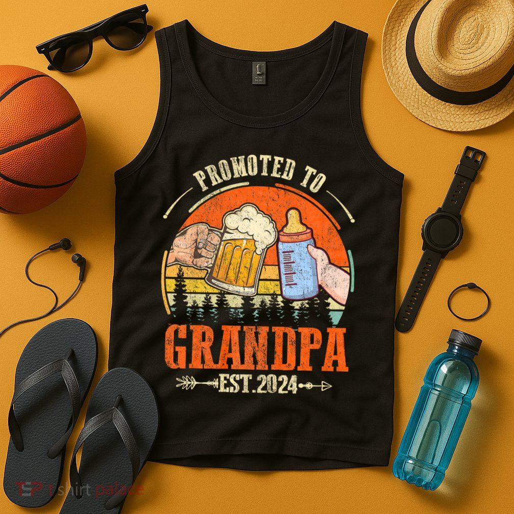 Promoted To Grandpa Est 2024 Retro Fathers Day New Grandpa Tank Top