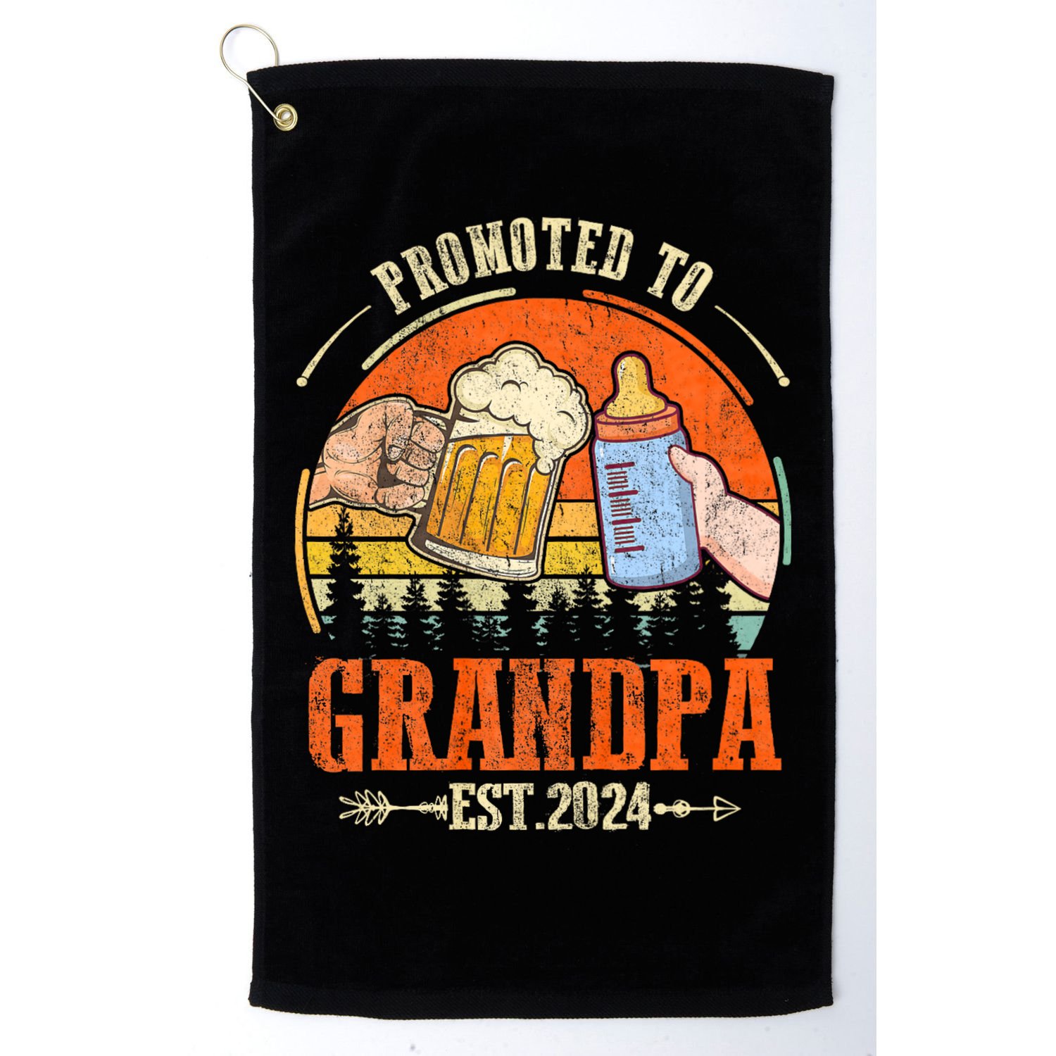 Promoted To Grandpa Est 2024 Retro Fathers Day New Grandpa Golf Towel