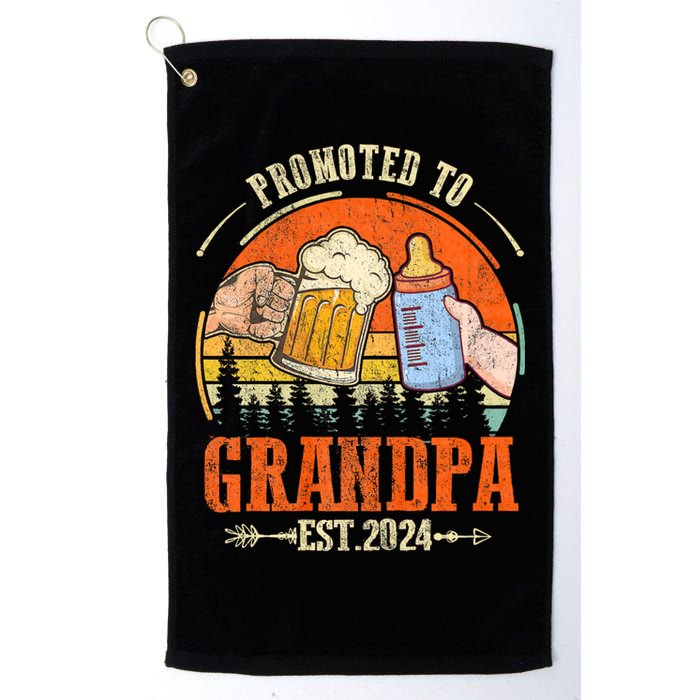 Promoted To Grandpa Est 2024 Retro Fathers Day New Grandpa Golf Towel