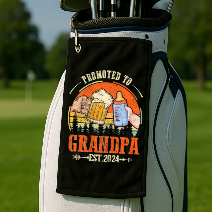 Promoted To Grandpa Est 2024 Retro Fathers Day New Grandpa Golf Towel