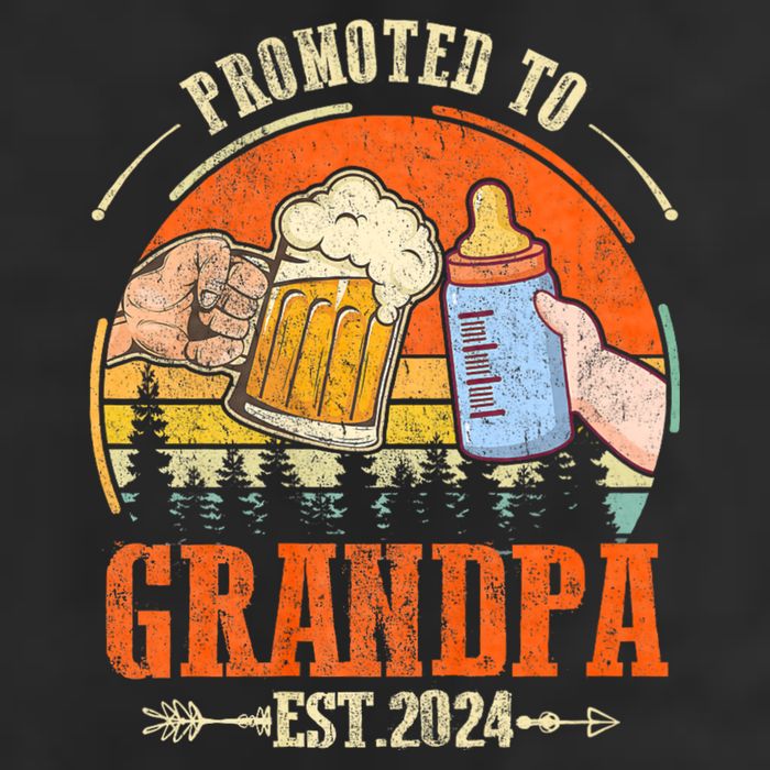 Promoted To Grandpa Est 2024 Retro Fathers Day New Grandpa Golf Towel