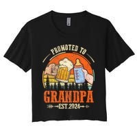 Promoted To Grandpa Est 2024 Retro Fathers Day New Grandpa Women's Crop Top Tee