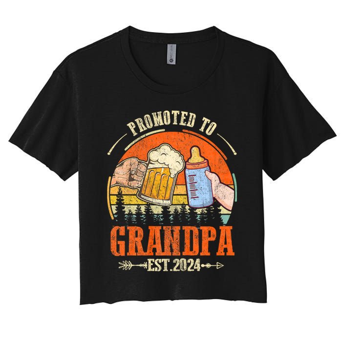 Promoted To Grandpa Est 2024 Retro Fathers Day New Grandpa Women's Crop Top Tee
