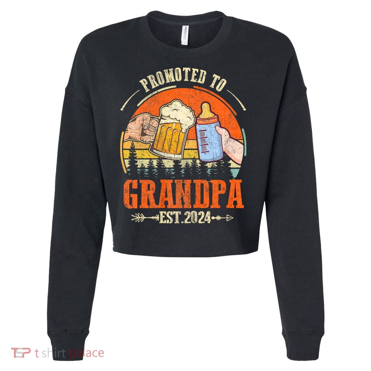 Promoted To Grandpa Est 2024 Retro Fathers Day New Grandpa Cropped Pullover Crew
