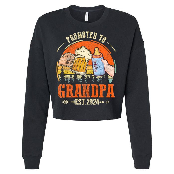 Promoted To Grandpa Est 2024 Retro Fathers Day New Grandpa Cropped Pullover Crew