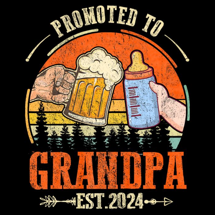 Promoted To Grandpa Est 2024 Retro Fathers Day New Grandpa Cropped Pullover Crew