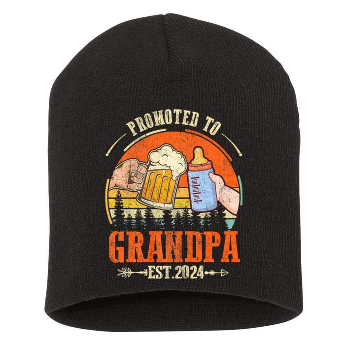 Promoted To Grandpa Est 2024 Retro Fathers Day New Grandpa Short Acrylic Beanie