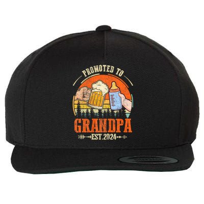 Promoted To Grandpa Est 2024 Retro Fathers Day New Grandpa Wool Snapback Cap