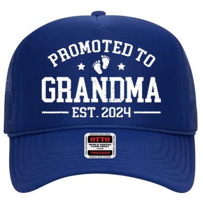 Promoted To Grandma Est 2024 Grandparents Baby Announcement High Crown Mesh Back Trucker Hat