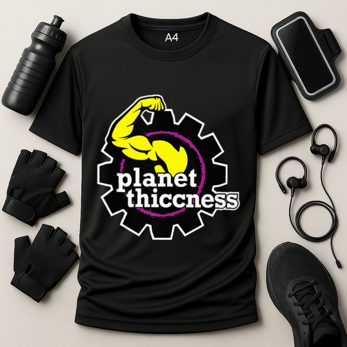 Planet Thiccness Gym Thickness Funny Joke Workout Lover Cooling Performance Crew T-Shirt