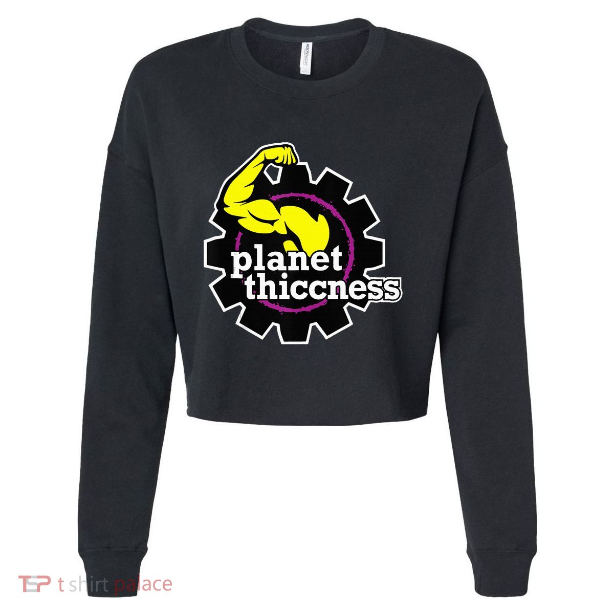 Planet Thiccness Gym Thickness Funny Joke Workout Lover Cropped Pullover Crew