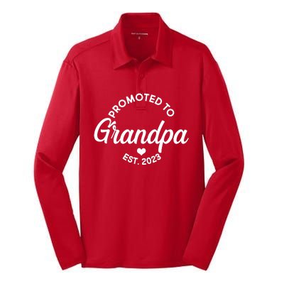 Promoted To Grandpa Est 2024 Silk Touch Performance Long Sleeve Polo