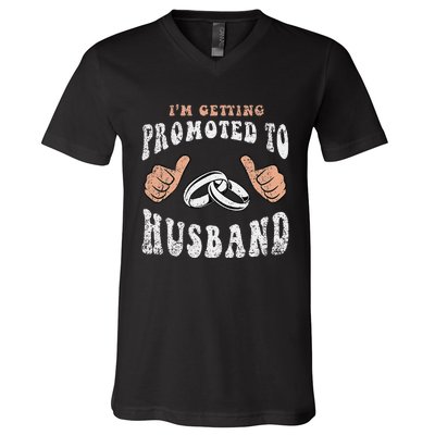 Promoted To Husband Wedding Groom Fiance Engaged Couple V-Neck T-Shirt