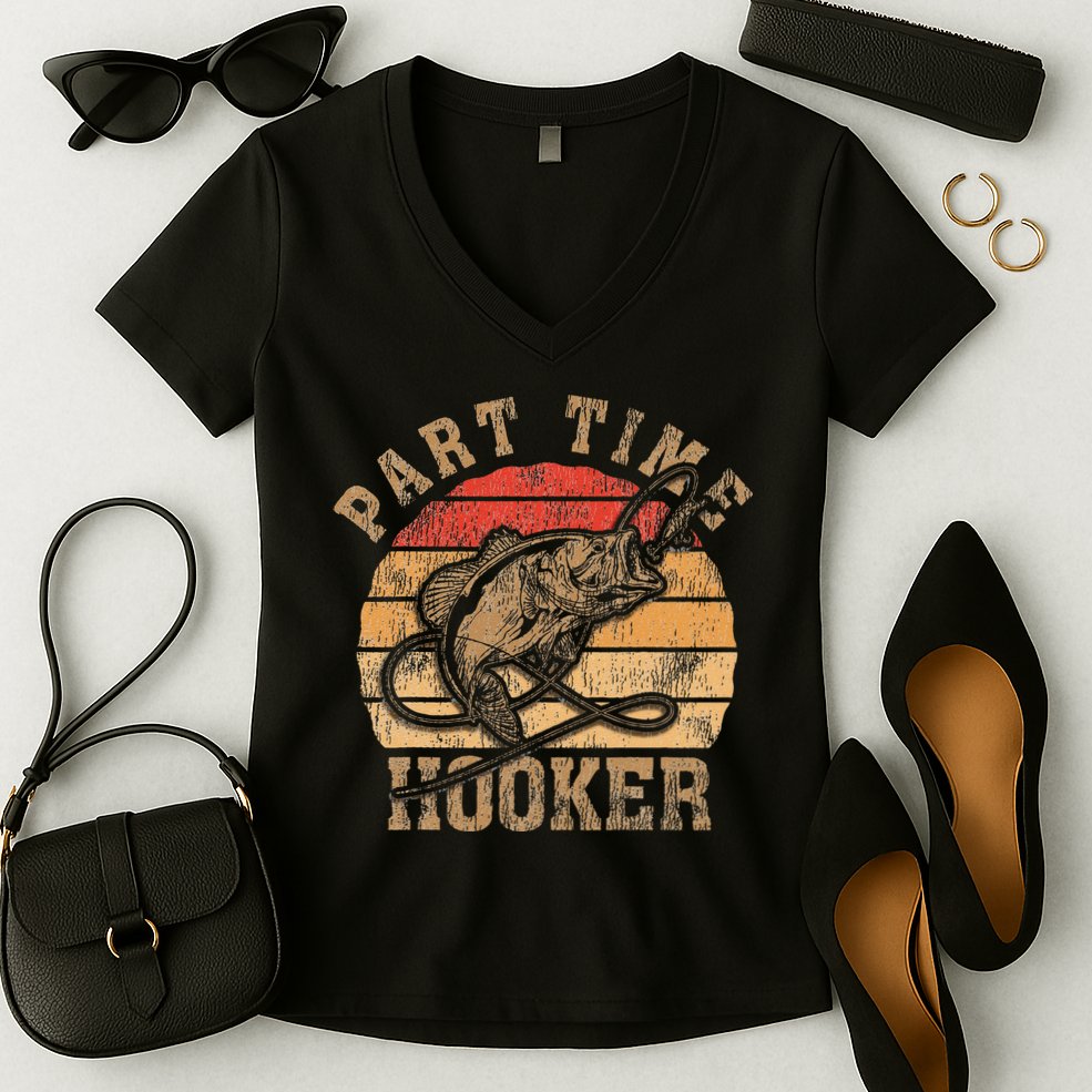 Part Time Hooker Funny Fishermen Sarcastic Joke For Dad Women's V-Neck T-Shirt