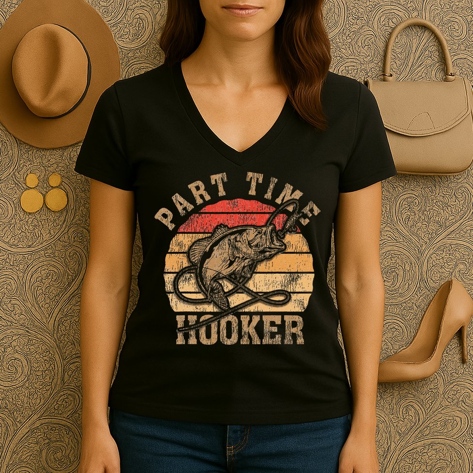 Part Time Hooker Funny Fishermen Sarcastic Joke For Dad Women's V-Neck T-Shirt