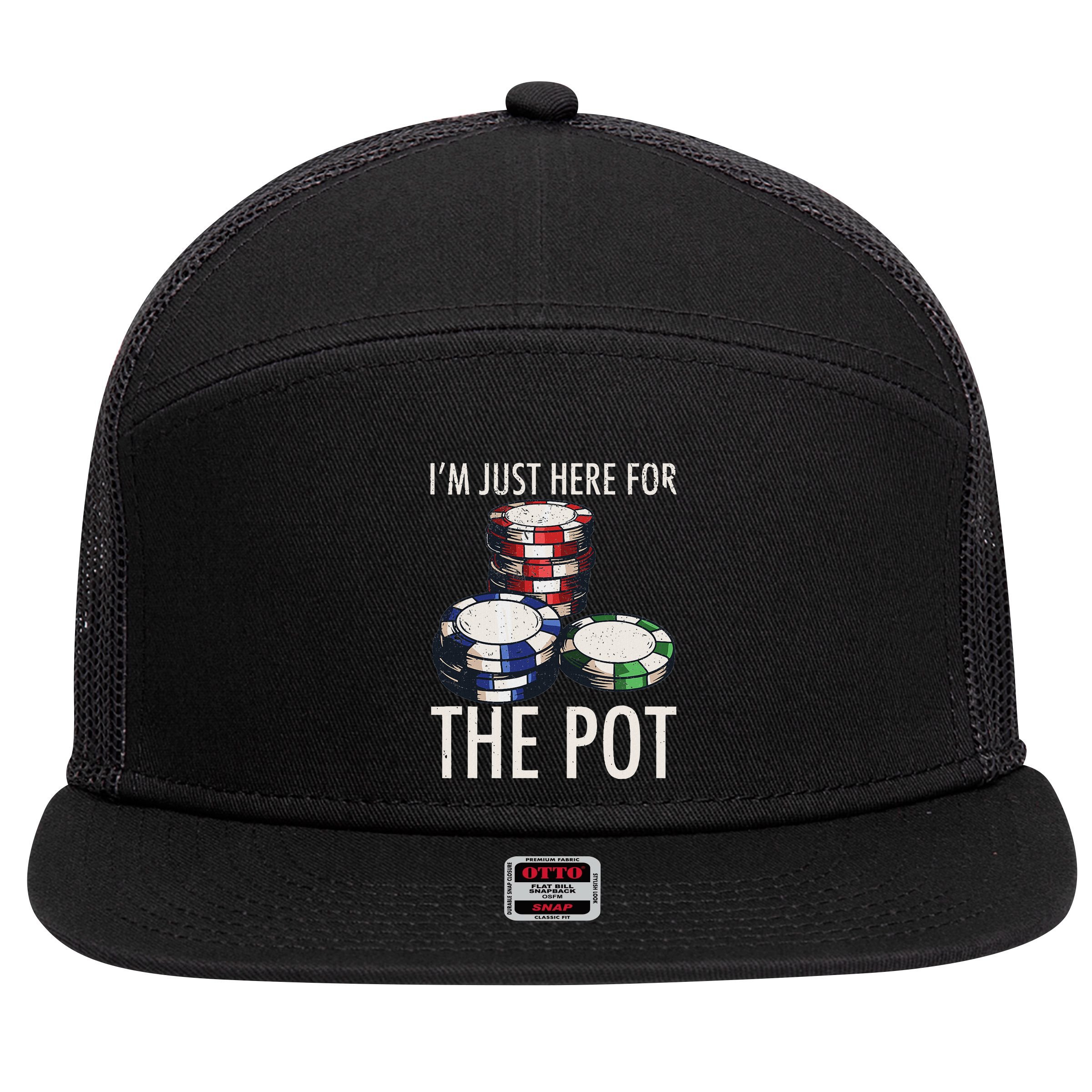 Poker Texas HoldEm Gambling Pot Cards Player Gift 7 Panel Mesh Trucker Snapback Hat