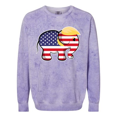 Pro Trump Hair Elephant Red White Blue Flag Republican Gift Colorblast Crewneck Sweatshirt