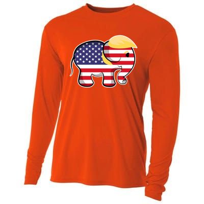 Pro Trump Hair Elephant Red White Blue Flag Republican Gift Cooling Performance Long Sleeve Crew