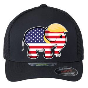 Pro Trump Hair Elephant Red White Blue Flag Republican Gift Flexfit Unipanel Trucker Cap