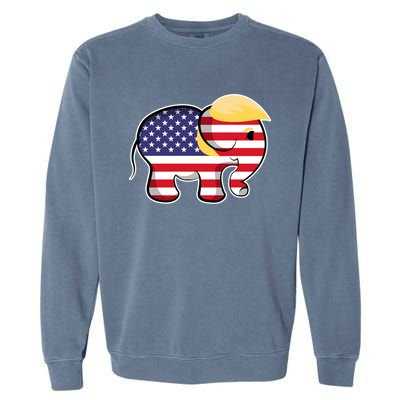 Pro Trump Hair Elephant Red White Blue Flag Republican Gift Garment-Dyed Sweatshirt