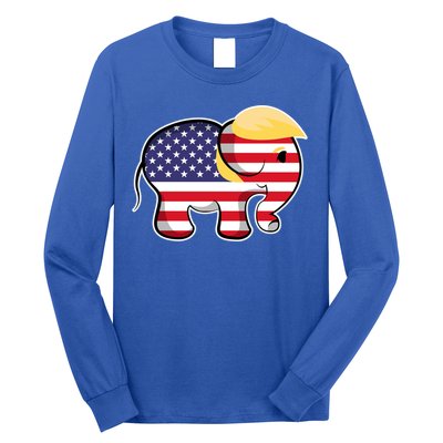 Pro Trump Hair Elephant Red White Blue Flag Republican Gift Long Sleeve Shirt