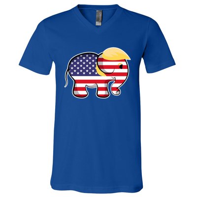 Pro Trump Hair Elephant Red White Blue Flag Republican Gift V-Neck T-Shirt