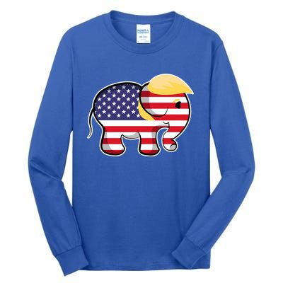 Pro Trump Hair Elephant Red White Blue Flag Republican Gift Tall Long Sleeve T-Shirt