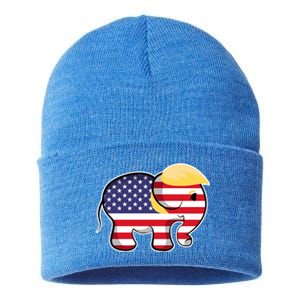 Pro Trump Hair Elephant Red White Blue Flag Republican Gift Sustainable Knit Beanie