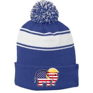 Pro Trump Hair Elephant Red White Blue Flag Republican Gift Stripe Pom Pom Beanie