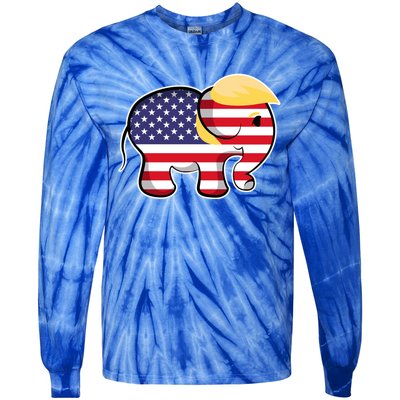 Pro Trump Hair Elephant Red White Blue Flag Republican Gift Tie-Dye Long Sleeve Shirt