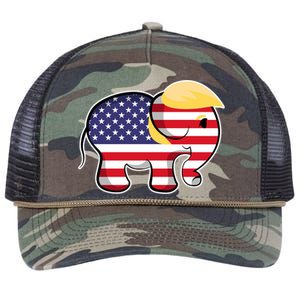 Pro Trump Hair Elephant Red White Blue Flag Republican Gift Retro Rope Trucker Hat Cap