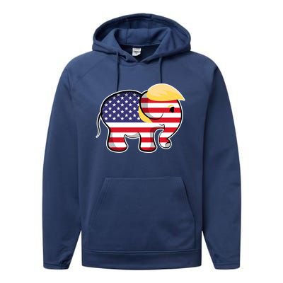 Pro Trump Hair Elephant Red White Blue Flag Republican Gift Performance Fleece Hoodie