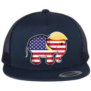 Pro Trump Hair Elephant Red White Blue Flag Republican Gift Flat Bill Trucker Hat