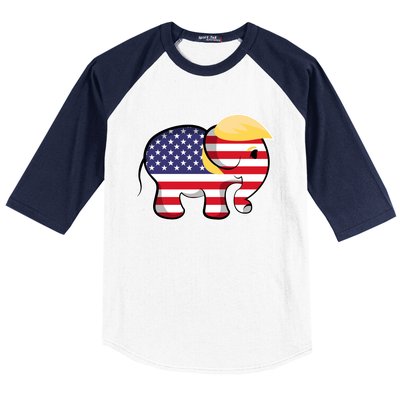 Pro Trump Hair Elephant Red White Blue Flag Republican Gift Baseball Sleeve Shirt